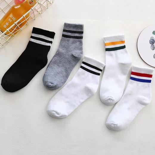 【5双/10双】袜子春季新款运动中筒袜二条杠原宿学院风情侣潮袜 商品图0