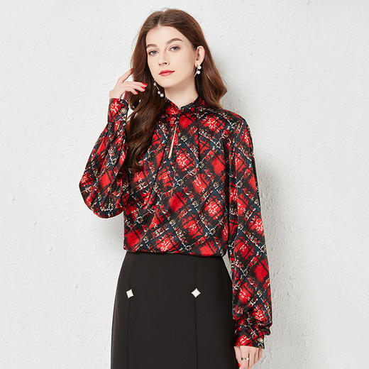 丁摩 春夏桑蚕丝衬衫时尚气质真丝衬衫上衣套头衫女Q122008-DA499 商品图4