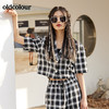 oldcolour2022春夏新品休闲气质格子短袖短外套女BO21041020B 商品缩略图3