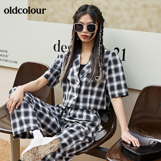 oldcolour2022春夏新品休闲气质格子短袖短外套女BO21041020B 商品图4