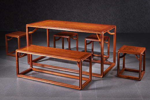 红桥红 家具严选  缅甸花梨(大果紫檀）  【146 囧字休闲桌 六件套】 商品图1