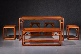 红桥红 家具严选  缅甸花梨(大果紫檀）  【146 囧字休闲桌 六件套】