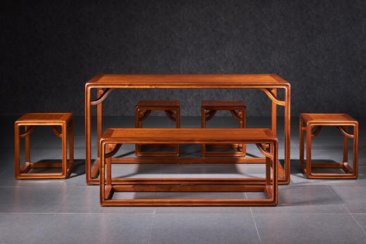 红桥红 家具严选  缅甸花梨(大果紫檀）  【146 囧字休闲桌 六件套】 商品图0