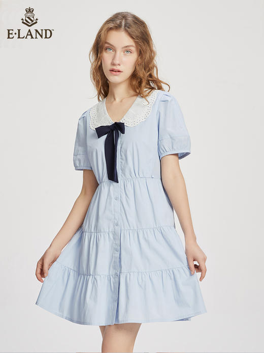 ELAND衣恋复古温柔花边娃娃领少女感连衣裙女EEOWC24H3C 商品图0