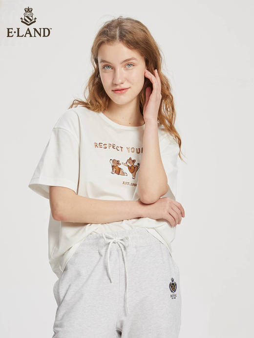 ELAND衣恋2022年春季新款简约纯色宽松休闲设计感时尚柯基T恤女EERAC24E2M 商品图0