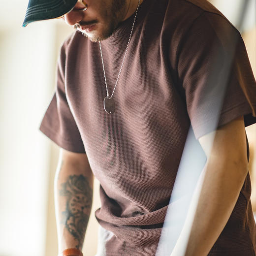 老米优品/ 马登工装 美式复古250g华夫格圆领针织短袖T恤半袖打底衫男夏 商品图3