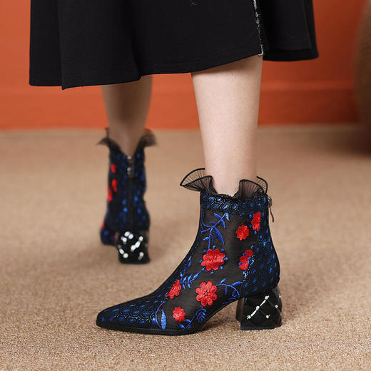 粗跟网纱凉靴，透气镂空高跟网靴 JJ-2003 商品图4