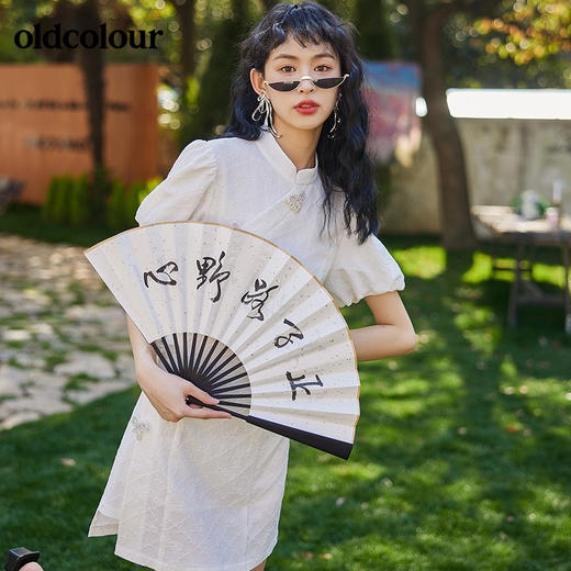 oldcolour2022夏季国潮短款蝴蝶结盘扣立领旗袍连衣裙BO22101019B 商品图4