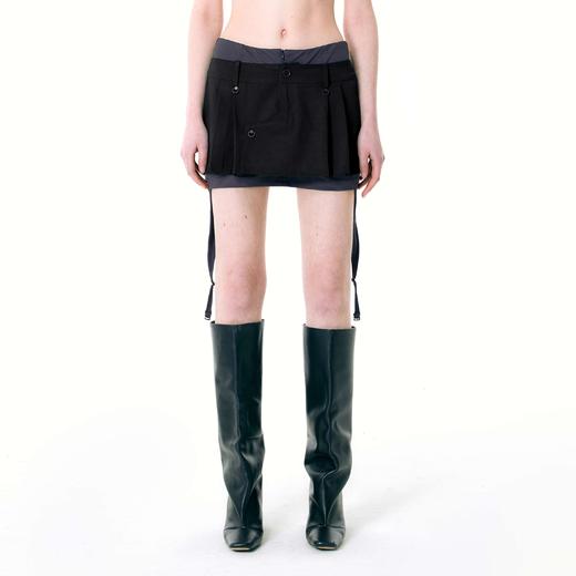 NUTH卡其双层超短裙春季新款设计感小众假两件半身裙时尚百褶裙 商品图2