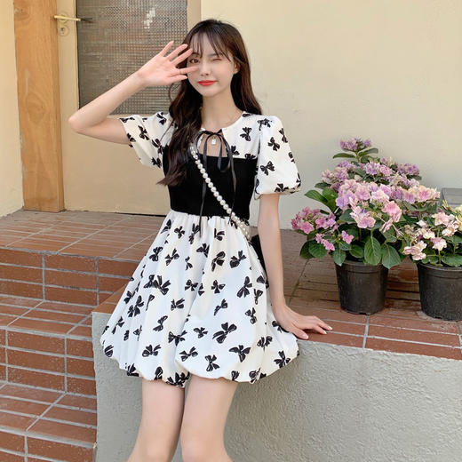 黛唯梵法式初恋甜美连衣裙女夏小清新蝴蝶结辣妹裙系带高腰显瘦蓬蓬裙子国庆清明出游 商品图8