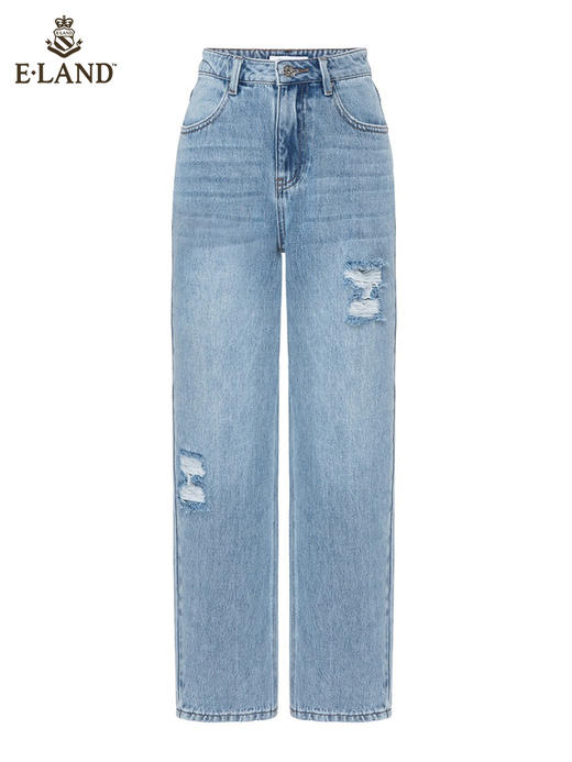 ELAND衣恋2022年春季新款高腰宽松设计感磨毛破洞牛仔裤萝卜裤女EETJC23Q1N 商品图4