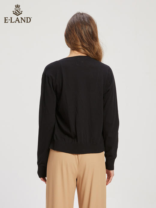 ELAND衣恋新款简约纯色复古甜美短款柯基针织开衫女EECKC23E1M 商品图2
