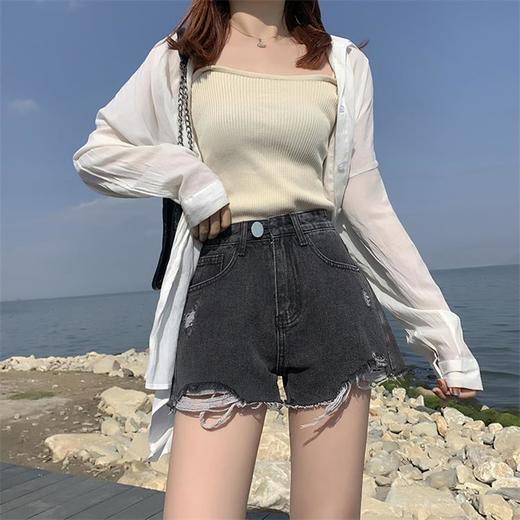 【AHEY+JEANS】女士高腰显瘦破洞牛仔裤 商品图2
