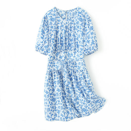 HeyDress碎花连衣裙女夏季新款清新素雅复古收腰设计感灯笼袖裙子 商品图3