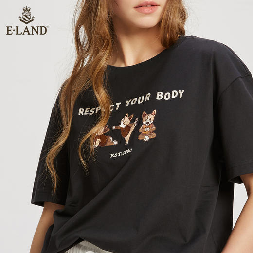 ELAND衣恋2022年春季新款简约纯色宽松休闲设计感时尚柯基T恤女EERAC24E2M 商品图2
