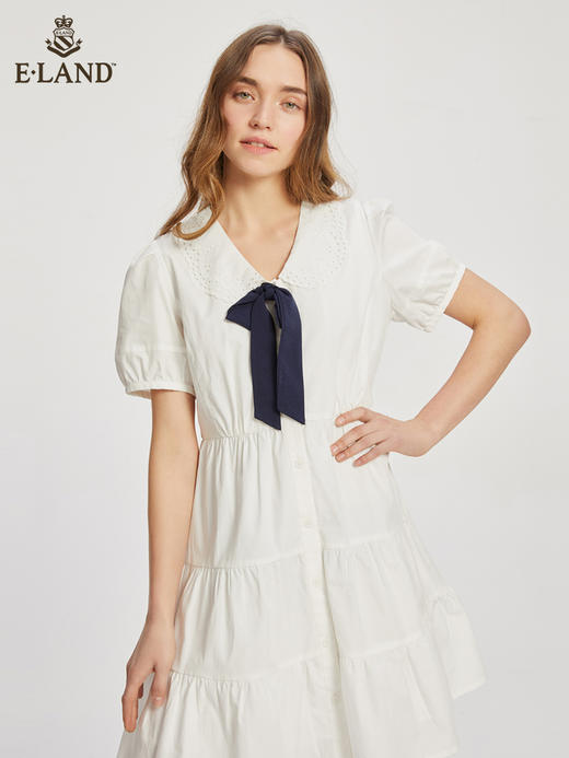 ELAND衣恋复古温柔花边娃娃领少女感连衣裙女EEOWC24H3C 商品图1