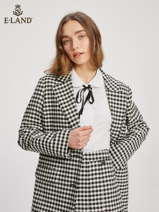 ELAND衣恋复古格纹时尚休闲学院风气质西装外套女EEJKC23N3B 商品图2