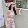 黛唯梵夏季新款套辣妹短款性感抹胸背心上衣格子褶皱阔腿裤休闲两件套女国庆清明出游 商品缩略图8