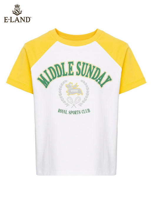 ELAND衣恋2022年春季新款小个子美式设计感撞色插肩纯棉T恤上衣女EERAC24N2M 商品图3