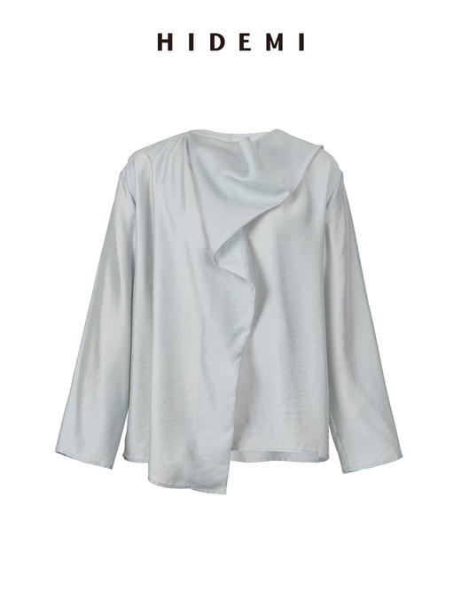HIDEMI 轻盈风缕感雾霾蓝不对称丝巾式气质简约多穿上衣 商品图12