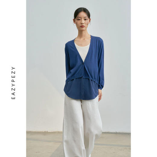 真丝羊绒精纺V领拼接真丝 商品图3