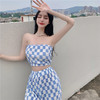 黛唯梵夏季新款套辣妹短款性感抹胸背心上衣格子褶皱阔腿裤休闲两件套女国庆清明出游 商品缩略图2