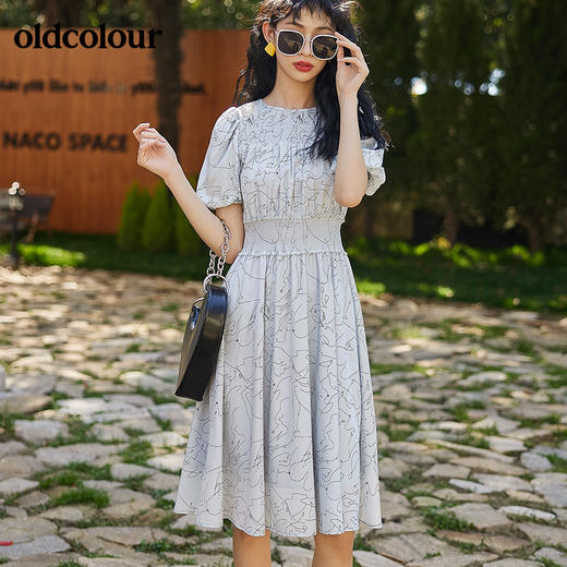 oldcolour2022夏季新品休闲气质垂感短袖连衣裙BO21101001B 商品图1