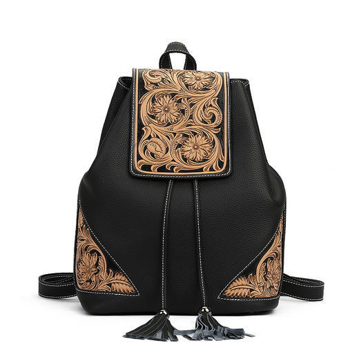 ZLPJ19096新款复古文艺头层牛皮手雕双肩包 商品图4