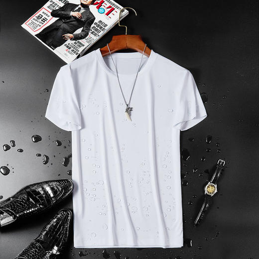 纳米黑科技防水防污夏季短袖男t恤纯色2022新款冰丝体恤潮流百搭国庆清明出游 商品图3