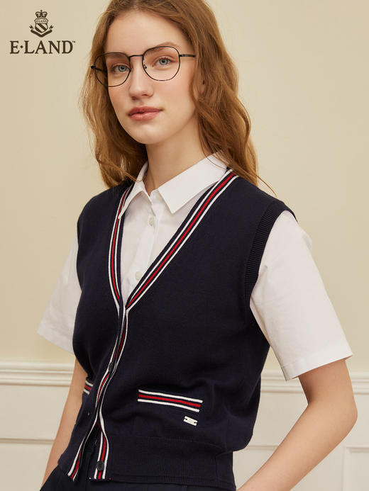 ELAND衣恋青春时尚撞色V领学院风针织马甲女EEVKC23H2B 商品图3