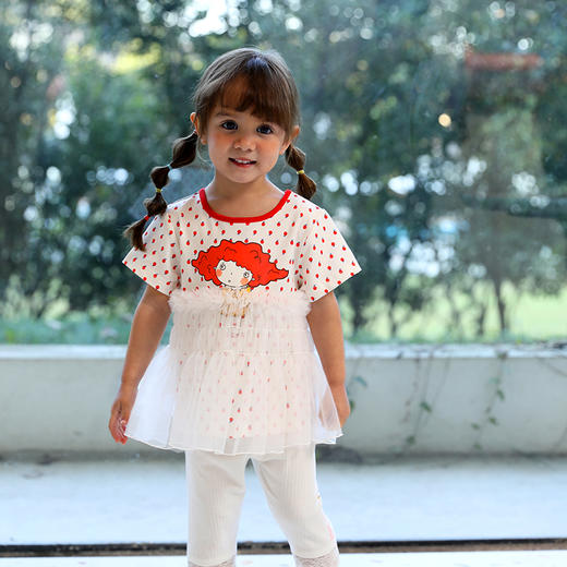 棉果果夏季女童纯棉网纱假两件短袖T恤M222140222254 商品图0