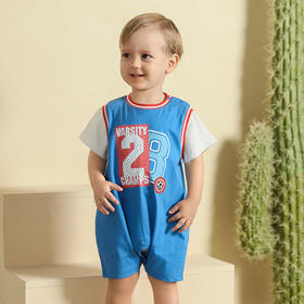 棉果果夏季男童纯棉假两件短袖连体衣运动休闲风M212727222344