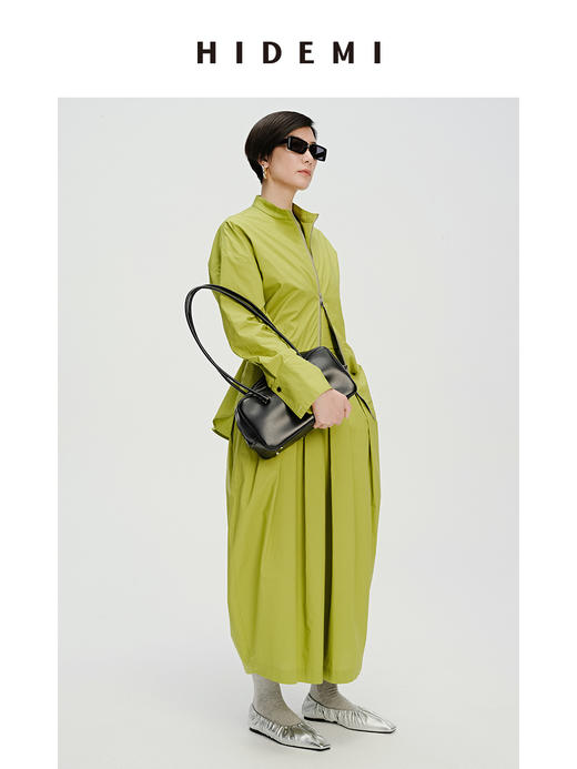 HIDEMI 简约拉链设计感自然棉质三件套套装 苹果绿衬衫/苹果绿茧型半身裙/雾霾蓝衬衫/雾霾蓝茧型半身裙/苹果绿短背心/雾霾蓝短背心 商品图6