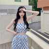 黛唯梵夏季新款套辣妹短款性感抹胸背心上衣格子褶皱阔腿裤休闲两件套女国庆清明出游 商品缩略图3