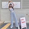 黛唯梵夏季新款套辣妹短款性感抹胸背心上衣格子褶皱阔腿裤休闲两件套女国庆清明出游 商品缩略图5