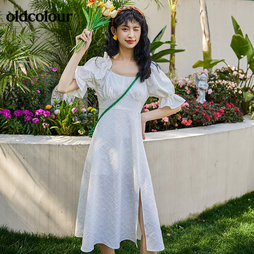 oldcolour2022夏季新品气质方领连衣裙BO21101028B 商品图4