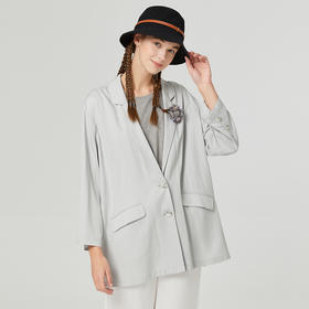 Famecoco范可儿天丝西装外套女薄款新款慵懒风宽松防晒衣女夏F223AB007