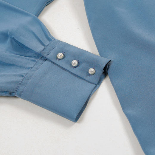 METTE22年春夏新品女士100%桑蚕丝衬衫长袖翻领系带休闲打底衬衣 商品图3