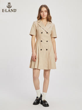 ELAND衣恋气质时尚双排扣通勤优雅西装百褶裙女EEOWC23H1C