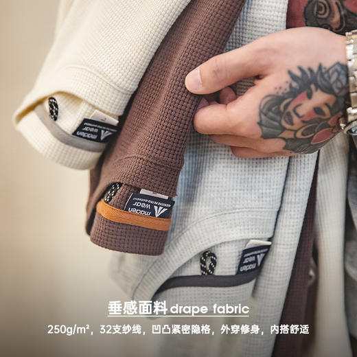 老米优品/ 马登工装 美式复古250g华夫格圆领针织短袖T恤半袖打底衫男夏 商品图0