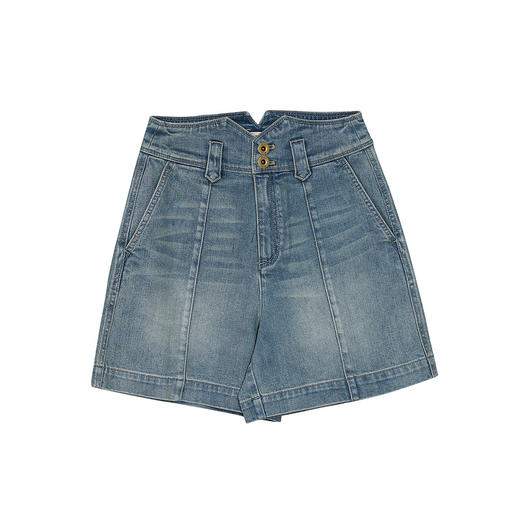 谜底2022夏季新款时尚减龄洗水磨白A型牛仔新疆棉短裤女225MK6017 商品图4