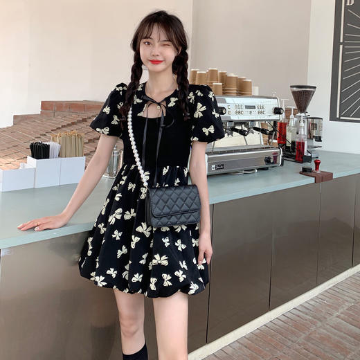 黛唯梵法式初恋甜美连衣裙女夏小清新蝴蝶结辣妹裙系带高腰显瘦蓬蓬裙子国庆清明出游 商品图4