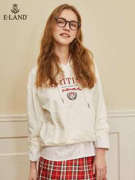 ELAND衣恋2022年春季新款宽松休闲抽绳连帽时尚印花减龄卫衣女EEMTC23H1M