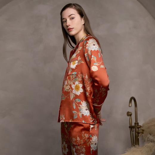 Solo seta丝绸印花中国风睡衣套装女家居服桑蚕丝睡衣秋冬真丝 商品图1