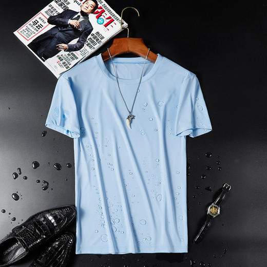 纳米黑科技防水防污夏季短袖男t恤纯色2022新款冰丝体恤潮流百搭国庆清明出游 商品图5