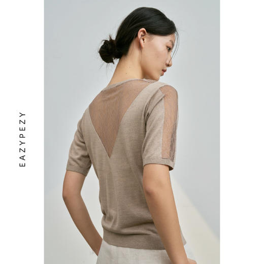 EAZYPEZY 真丝羊绒精纺拼接蕾丝套头衫 商品图0