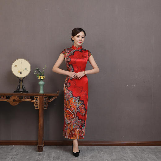 新款气质真丝长旗袍，复古修身中国风演出活动礼服旗袍QHJS-27 商品图2