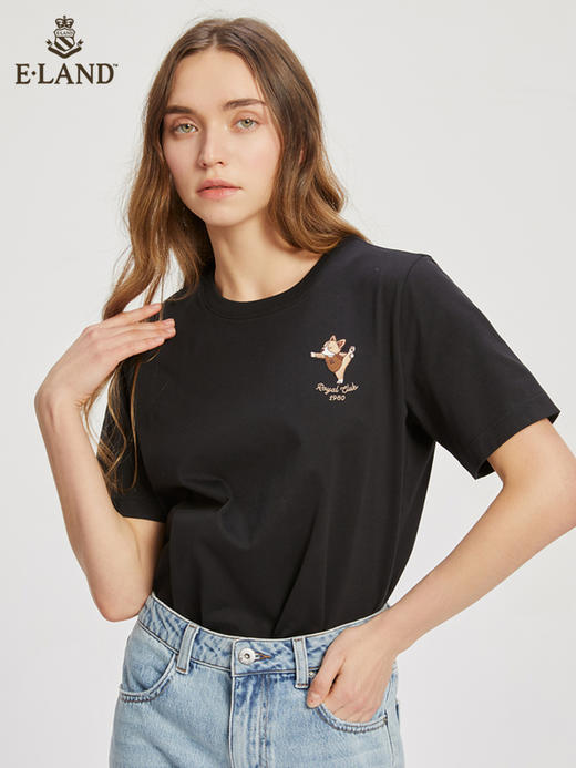 ELAND依恋2022夏季新款甜美学院风圆领直筒T恤短袖女EERAC24E1M 商品图2