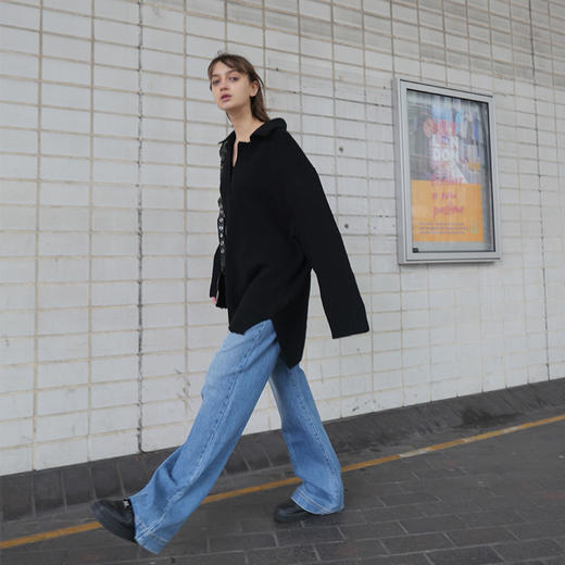   NUTH 宽松POLO开领百搭黑色慵懒针织衫毛衣 商品图2