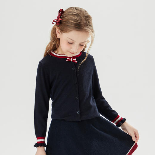 mettekids儿童毛衣2022春季新款开衫打底衫蝴蝶结女童可爱针织衫 商品图2